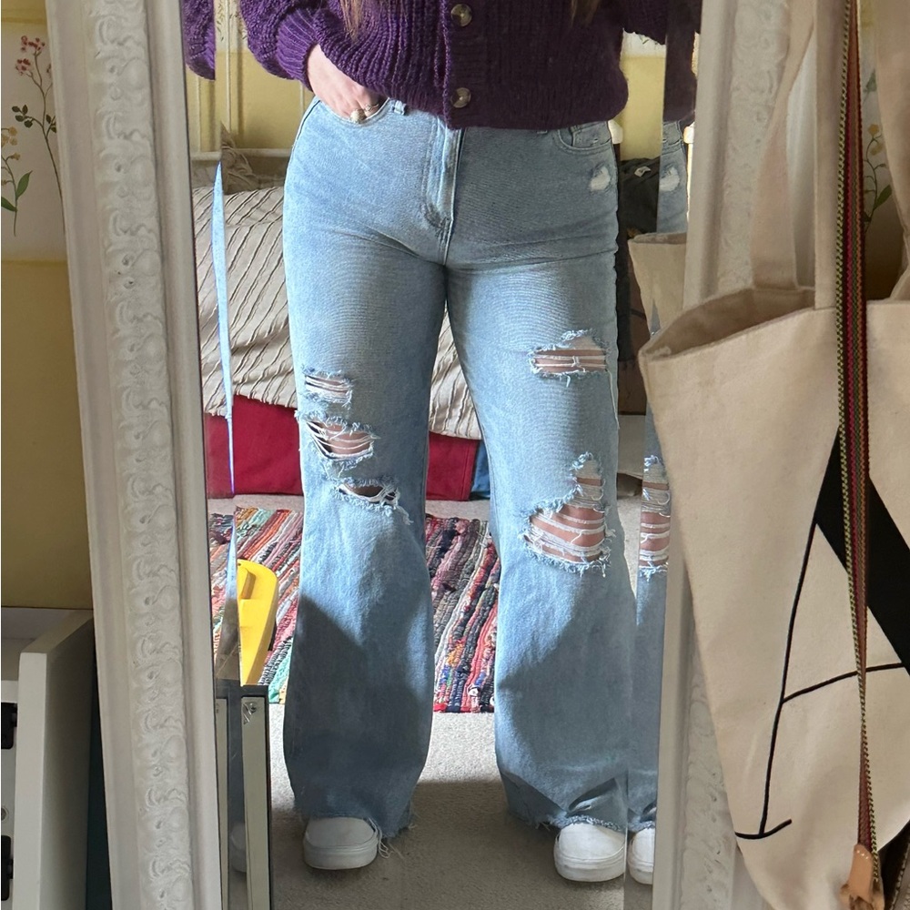 Size 30 Abound Light Blue Distressed Wide Leg Jeans